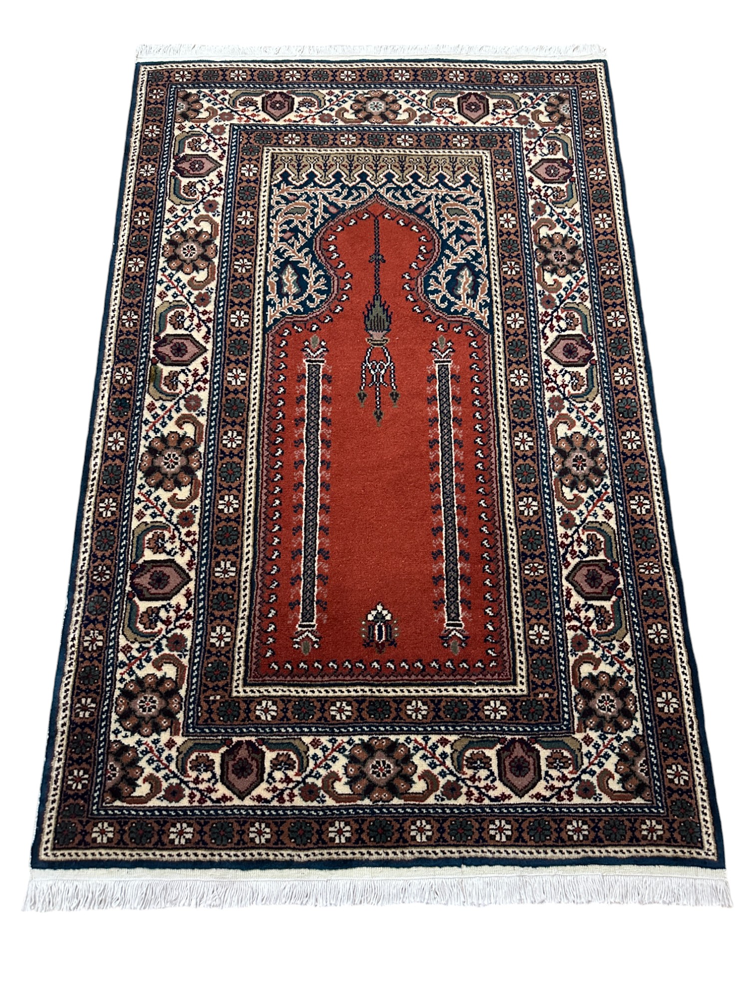 El Dokuma Bünyan Halısı Seccade 87x140 Kiremit Su Yeşili Namazlık