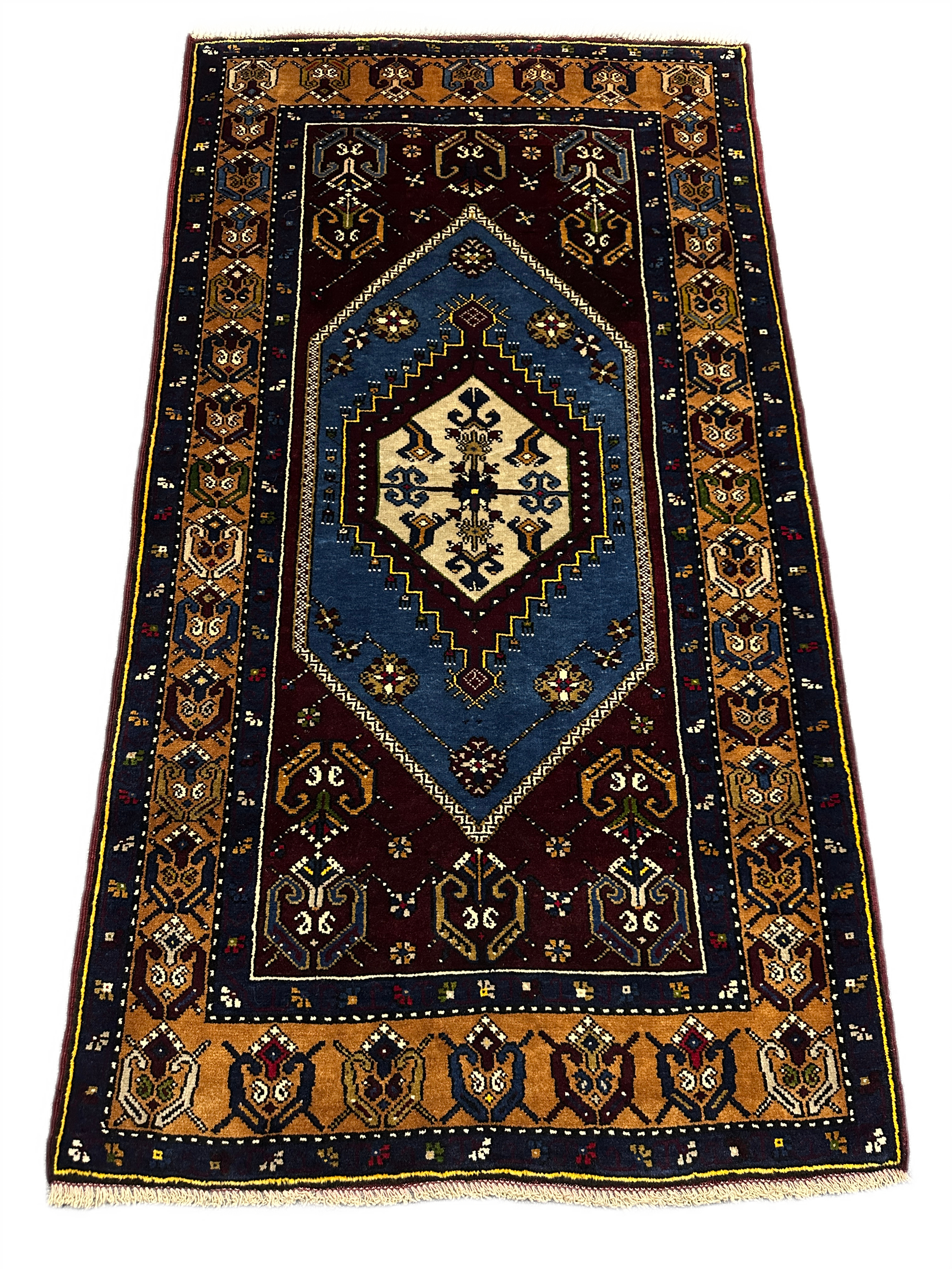 El Dokuma Sıfır Yahyalı Halısı 95x175 Mavi Kök Boya Yün Halı