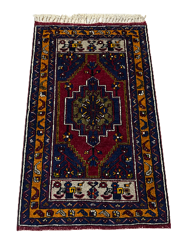 El Dokuma Yahyalı Halısı 73x126 Kırmızı Lacivert Küçük Ölçü Halı